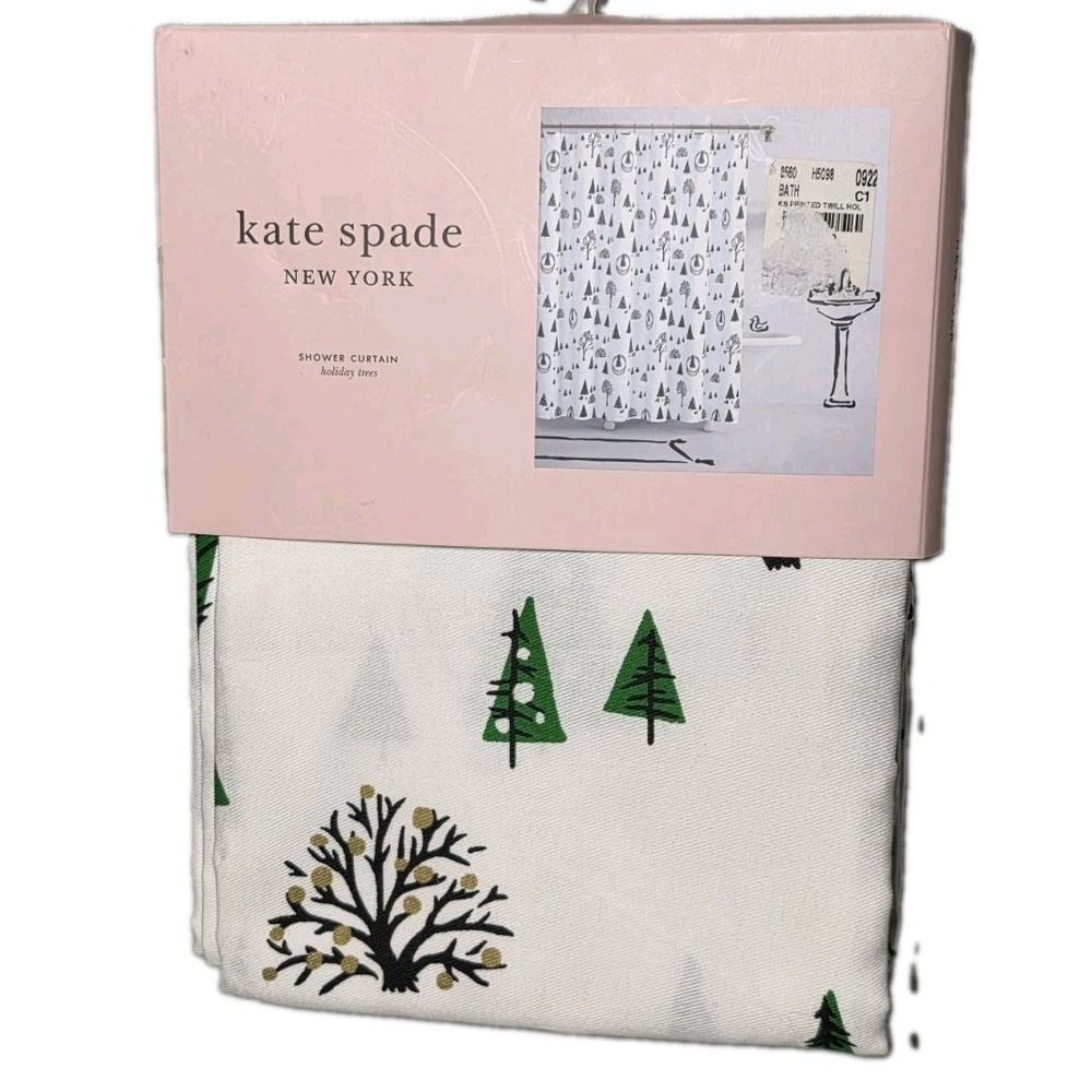 Kate Spade New York Holiday Trees Fabric Shower Curtain 72x72 Cotton Poly NEW